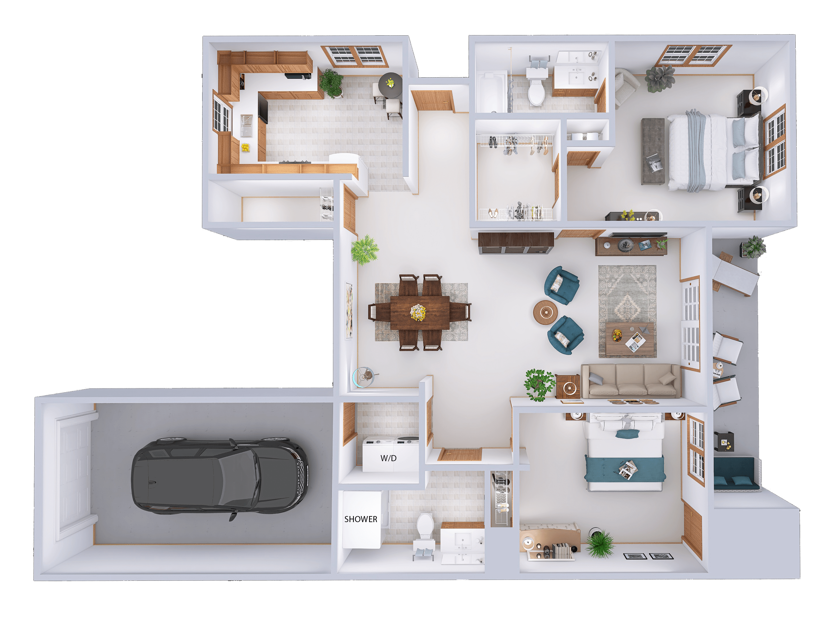 Floor plan for 2 beds, 2 baths, 1334 sqft